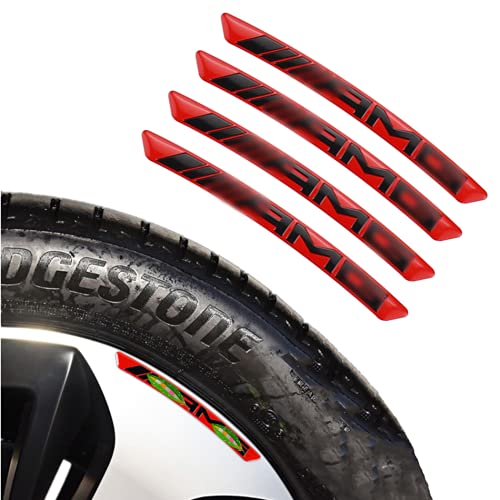 4PCS car 3D Wheel Decoration Sticker car Logo Badge Sticker Aluminum Alloy Material Suitable for A35 A45 C43 C63 E53 E63 S63 S65 GLK CLA GLA GLC GLE CLS SLKï¼ˆBright Redï¼‰