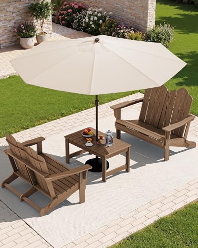 Image of SERWALL Folding Adirondack Bench, HDPE All-Weather, 660lbs Cap, Brown