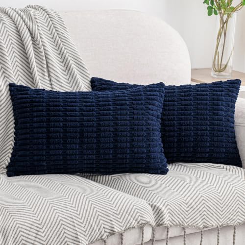 HWY 50 Soft Corduroy Throw Pillow Covers 12x20 cm Navy Blue Pack of 2