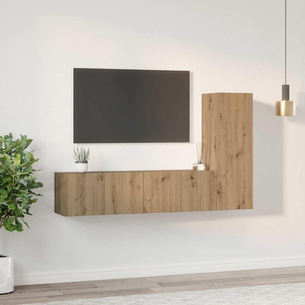 TV-Schrankset Wandmontiert 3-teilig Artisan-Eiche Holzwerkstoff, Modernes Media-Center für Wohnzimmer, Robuste Aufbewahrungslösung, 180 kg Traglast
