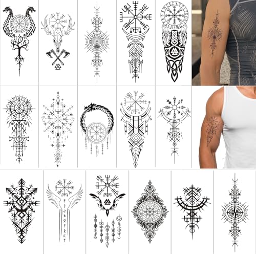 Temporary Tattoos Viking tribal tattoo Totem sticker,16 Sheets Waterproof Long Lasting Fake tattoo for Men Arm Q716