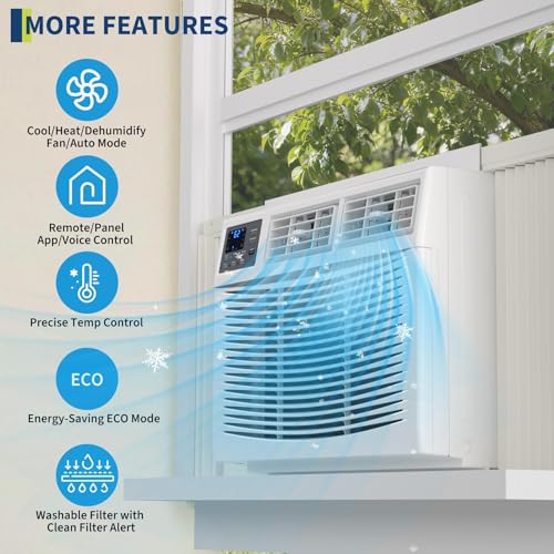 Image of Garvee 18000 BTU 4-in-1 Window Air Conditioner with Heat, Smart Window AC Unit with Dehumidifier & Fan, for Rooms up to 1000 Sq.Ft, APP & Remote Control for Bedroom Living Room Apartment