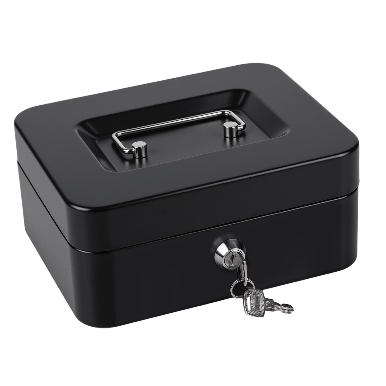 Cash Box with Key, Money Tin Box with Tray, Lockable Money Saving Box for Home, Office and Events, 25 * 18 * 9cm