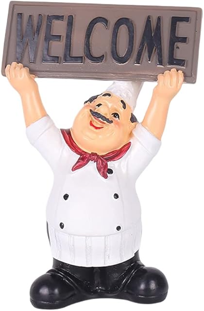 URMAGIC Chef Figurine with Welcome Sign Board/Chalkboard, Chef Decor Statue,Resin French Cook Figurine,Kitchen Decor,Cook Statue,Kitchen Restaurant Decor Ornaments