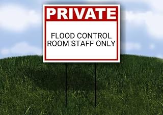 Flood Control Room Staff Only Private Plastic Sign Black Double Sided 18x24 in. Yard Road Sign w/Stand