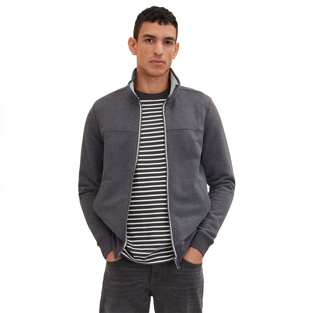 TOM TAILOR Męskie Bluza 1037049, 11086 - Dark Grey Melange, 3XL