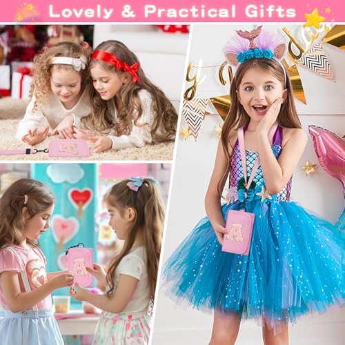 Gifts for Girls 3 4 5 6 7 8 9 10 11 12 Years Old Kids Wallet Cute Initial Coin Purse Toddler Wallet with Magic Sticker (Pink, A)2