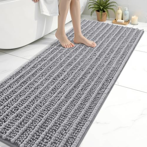 Image of Arotive Luxury Bathroom Ruuner Rugs 70x24, Extra Soft Thick Absorbent Shaggy Chenille Bath Rugs, Machine Wash Dry, Bath Mats for Bathroom Floor, Tub and Shower, Home Decor Accessories, Grey