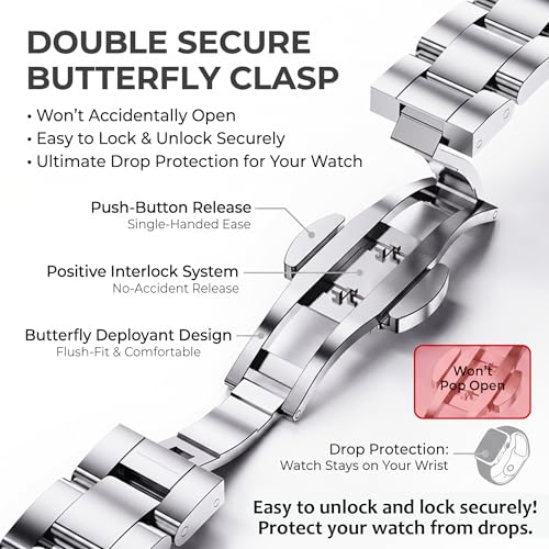 Image of Slim Stainless Band for Apple Watch Series 11-1 /SE, Ultra 3-1 | Compatible with 49 /46 /45 /44 /42 /41 /40 /38mm, Jewelry Office Dressy Metal iWatch Strap for Women, Lightweight Two-tone Bracelet
