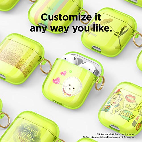 Image of elago Clear Airpods Case with Keychain Designed for Apple Airpods 1 & 2 (Neon Yellow)