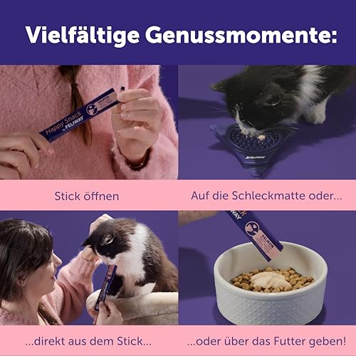 Happy Snack by FELIWAY, Lachs Geschmack, leckerer, beruhigender Leckerbissen, 6 cremige Snacksticks - Hilft Katzen, Sich enspannter zu fühlen, Entspannung zum Snacken
