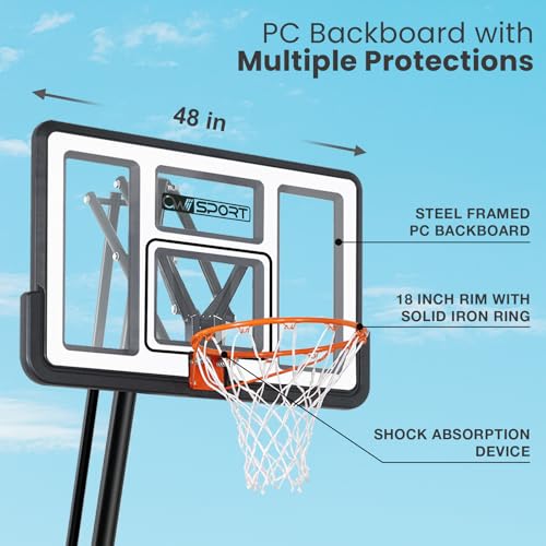 Image of AWII SPORT Basketball Hoop Outdoor 40&44&48 Inch Impact Backboard, 5.3-10FT Height Adjustable Basketball Hoop Goal System with Portable Wheels for Adults