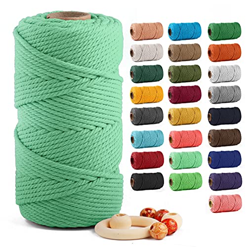 Image of ZUEXT Macrame Cord, Pea Green, 5mm x 109yds Cotton String Macrame Yarn | 100% Natural Handmade, 4 Strands Twisted Cotton Rope, For Wall Hanging Plant Hangers Gift Wrapping Tapestry DIY Crafts, 100m