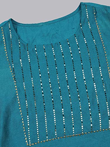 Image of Vaamsi Women's Poly Silk Embellished Solid Straight Kurta Pant with Dupatta