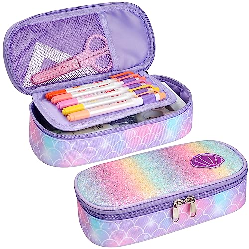 Image of Bagseri Pencil Case for Kids - Large School Supplies Pouch for Class | Girls Pencil Case Wide Opening, Kids Pen Bag with Multi-Slot, Cute Water Resistent Organizer for Stationery, Pink Dinosaur
