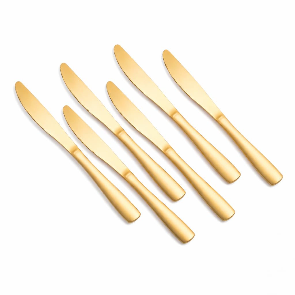Shipnetic Golden 6-Piece Stainless Steel Cutlery Set Steak Knife Premium Dining Essentials-Stainless Steel Silverware Tableware[ Kitchen, Wedding, Restaurants,Gifting] Use