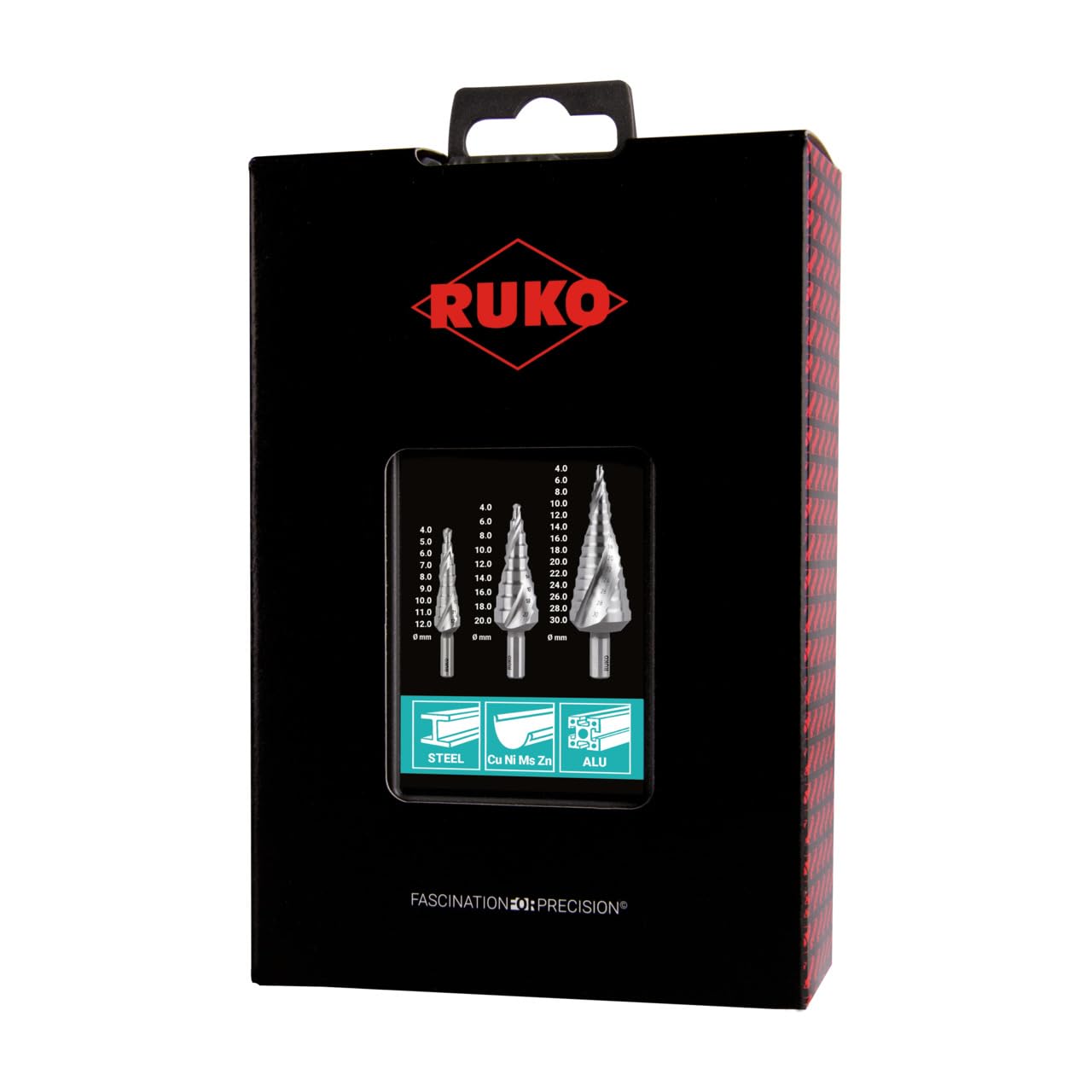 RUKO Step Drill Bit Set 3-Piece 4-30mm HSS Triangular Shank