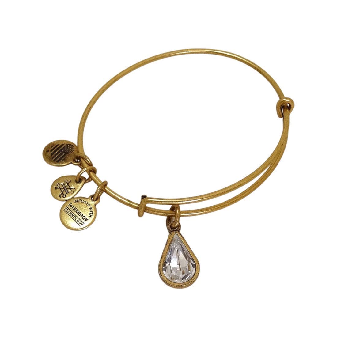 Sahiba GemsGold-Tone Expandable White Pear Shape Zircon and Affirmation Charms Bangle Bracelet for Girls & Women