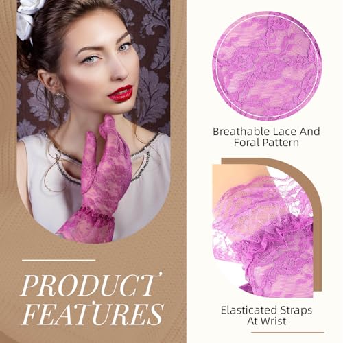 YouNuo Lace Gloves for Women, Wedding Bridal Tea Party Gloves, Floral Opera Glove for Evening Prom 1920s Halloween Costume3