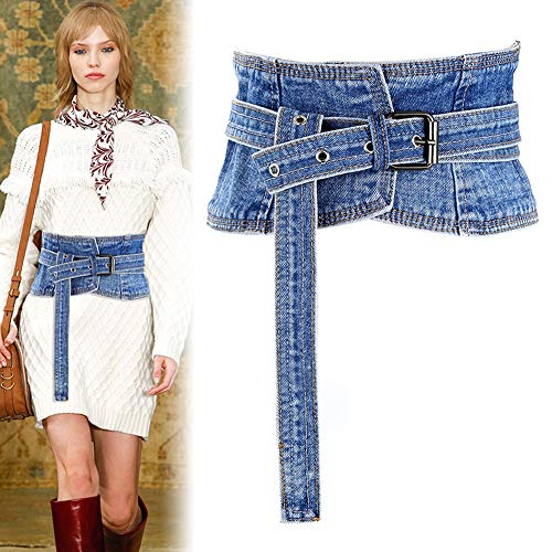 Women's Denim Waist Belt Retro Vintage Style Adjustable Wide Corset Cinch Belt for Women2