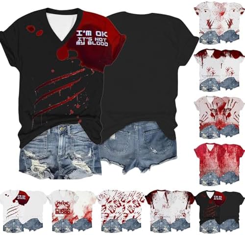 Im Fine T Shirt Bloody Halloween Shirts for Women Funny Halloween Blood Horror Clothes Graphic Novelty Tee