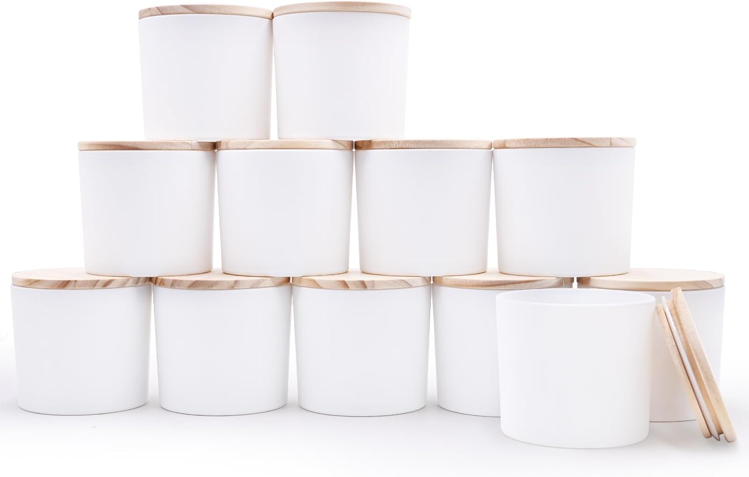 12 OZ Thick Candle Jars for Making Candles 12 Pcs, Empty Jars with Wood Lids for Spice Jars, Sample Container, Matte White