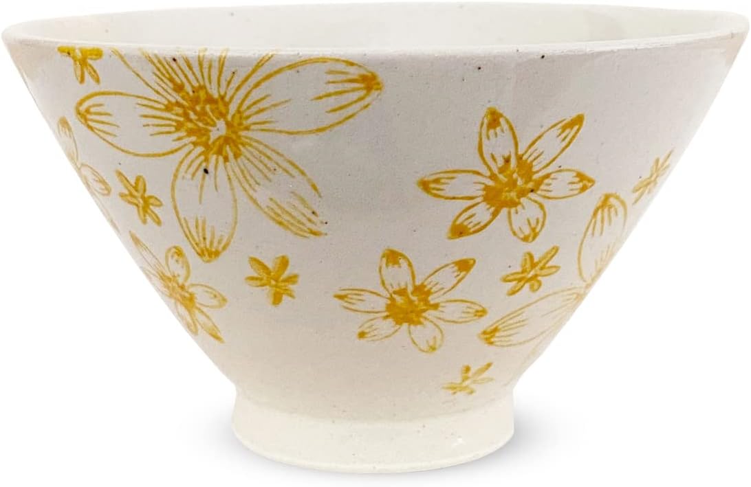 J-kitchens PNO608168 Dinner Rice Bowl, 4.5 inches (11.5 cm), Hasami Ware, Made in Japan, Art Flowers, Yellow