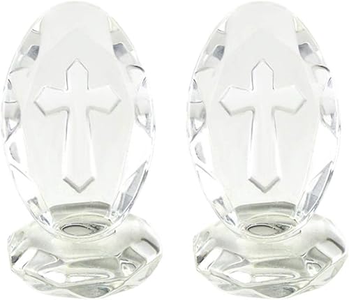 VOSAREA 2 piezas de decoración de mesa de Jesús, decoración de escritorio de oficina, cruz de Jesús católico, cruz de cristal, cruz de cristal,