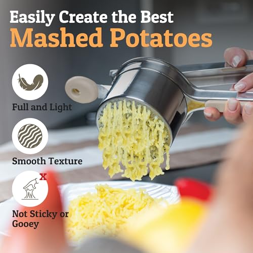 Image of PriorityChef Large 15oz Potato Ricer, Heavy Duty Stainless Steel Potato Masher and Ricer Kitchen Tool, Press and Mash Kitchen Gadget For Perfect Mashed Potatoes - Everytime, Khaki