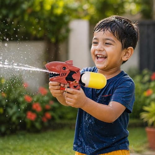 Image of WISHKEY Shark Water Gun Toy for Kids, 100 ml Capacity, Water Blaster for Kids, Durable Outdoor Summer Toy for Fun-Filled Water Battles and Special Occasions (Pack of 1, Multicolor)