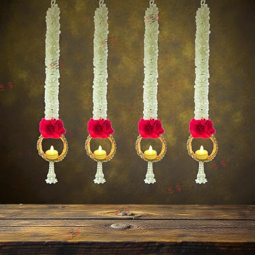 Image of S2S Red Flower Wall Hangings 24 Inch for Home Decoration (Set of 4) | Handmade Diwali Decor Psychedelic Wall & Door Valance Hanging (LED Lights Not Included)