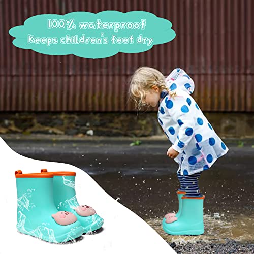 Mnplciea Toddler Rain Boots Kids Rain Shoes for Boys and Girls Waterproof Boots 2-7 Years Old3