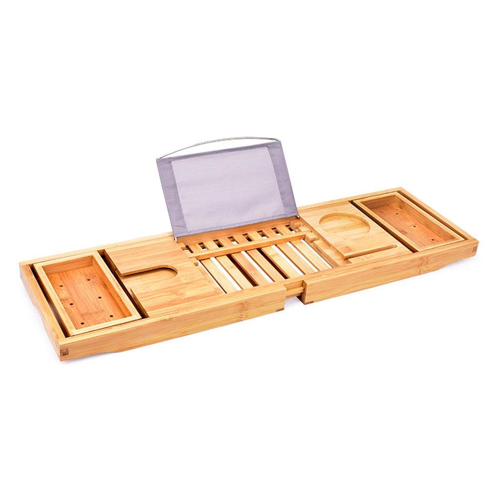 Estante para bañera Bandeja para bañera de bambú Puente de Bandeja para baño con Lados Extensibles Soporte para Tableta para Libros Incorporado Bandeja para teléfono móvil Soporte para Copa de Vi