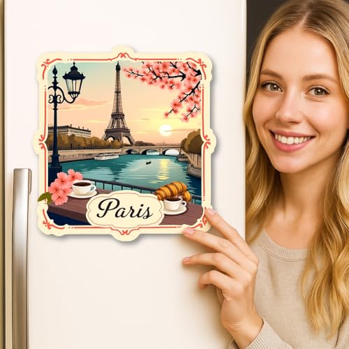 Image of Naxon Paris City Theme Souvenir Wooden Fridge Magnet | Eiffel Tower Design 3x3 Inch Stylish Refrigerator Magnet for Kitchen & Home Decor | Travel Souvenir Gift from Paris | Pack of 1