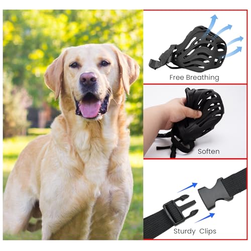 Weicher Maulkorb Für Hunde, Silikon Hundemaulkorb für Mittlere und Große Hunde, Dog Muzzle Schwarz Sicherer und Atmungsaktiv, Anti Giftköder Maulkorb, Verhindert Das Beißen, Kauen Und Bellen (XL)