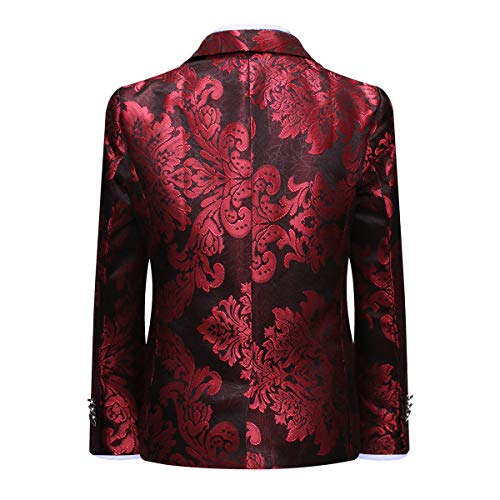 Swotgdoby Boys Red Tuxedo Floral 2 Pieces Suit Set Jacquard Dresswear Blazer Trousers For Wedding Party thumb #2