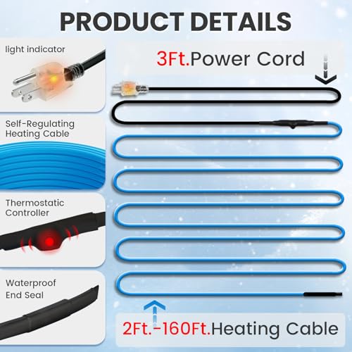 MAXKOSKO 6 Ft. 120 V Heat Tape for Water Pipes, Self-Regulating Heating Cable for Metal And Plastic Pipes - Thumbnail 7