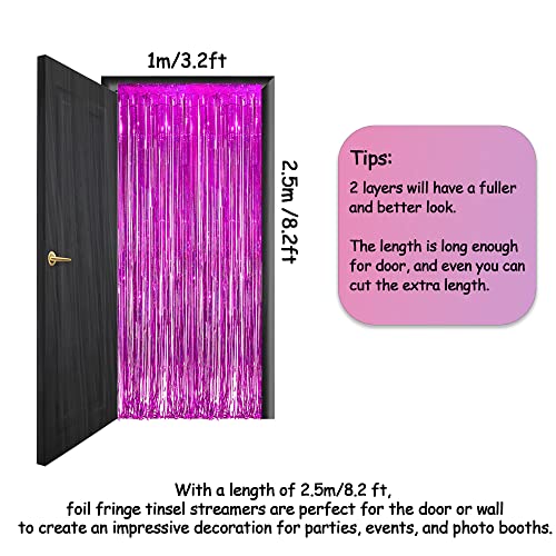 Image of Magenta Tinsel Curtain Party Backdrop - GREATRIL Foil Fringe Curtain Photo Booth Streamers for Bachelorette Party Engagement Bridal Shower 2 PCS