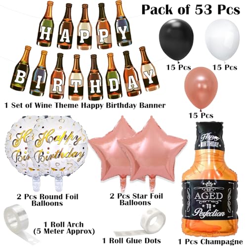 Image of Rozi Decoration Wine Colour Theme Birthday Decoration Items Set of 53 Pcs Happy 30th Birthday Decoration | Adults Birthday Decoration Kit | Champagne Foil Party Balloons | 50th Birthday Decorations