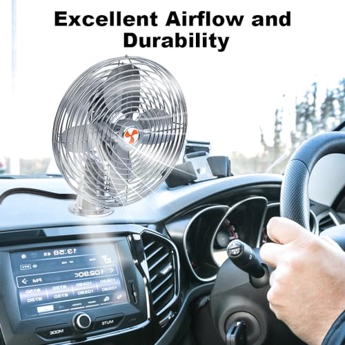 Heavy Duty 12V 6" All-Metal 2-Speed Fan, RV, Truck & Car Cigarette Lighter Cooling Fan, Circulates Air (6FT Cord)