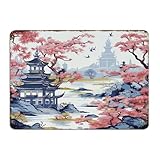 Chinoiserie Pagode Asiatique Blanc Corail Bleu Rustique Panneau en Métal Extérieur Rétro Pubs Club Art Mural Plaques Chinoise Exotique Scénique Man Cave Décor Garage Panneaux pour Clôture Cour Magasin