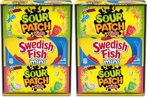 SOUR PATCH KIDS and SWEDISH FISH Mini Soft &amp; Chewy Candy Variety Pack, 18-2 oz Bags (Pack of 2)