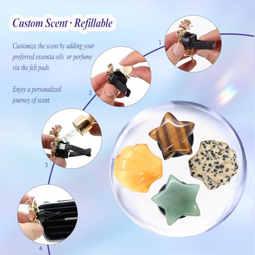 Image of ORIESSE Boho Car Vent Clips,4pcs Beach Car Decor Air Freshener Diffuser Vent Clips,Pentagram Stars Seashell Natural Stone Decoations for Women,Best Wishes for Lover and Friend