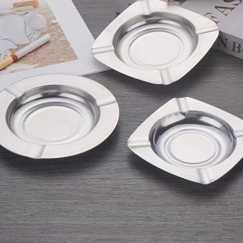Aschenbecher aus Edelstahl für Raucher, Terrasse und Partys, quadratisch, silberfarben, 11,4 x 11,4 x 1,5 cm, 10 Stück