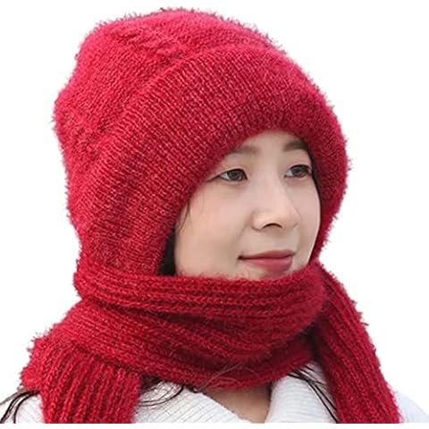 Integrated Ear Protection Windproof Cap Scarf, Winter Siamese Windproof Hat, Knitting Thick Warm Ear Guard Hat, Beanies Warm Hat, Warm Scarf One-piece Hat, Thick Ears Knitted Hat Outdoor Ski Cap Cover