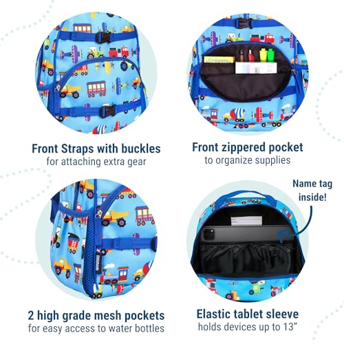 Wildkin ECO rPET 15-inch Kids Backpack – Sustainable, Padded, Adjustable – Trains, Planes & Trucks3