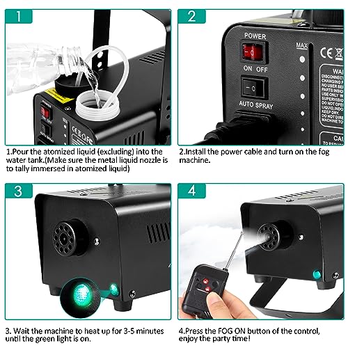Image of AGPTEK Fog Machine, 500W 2000CFM Smoke Machine, Auto Mode,Wireless Remote | Automatic Spray, Halloween Christmas Wedding, DJ Stage Show Party, Portable, Fast Heat-up, Fogger, Event Atmosphere