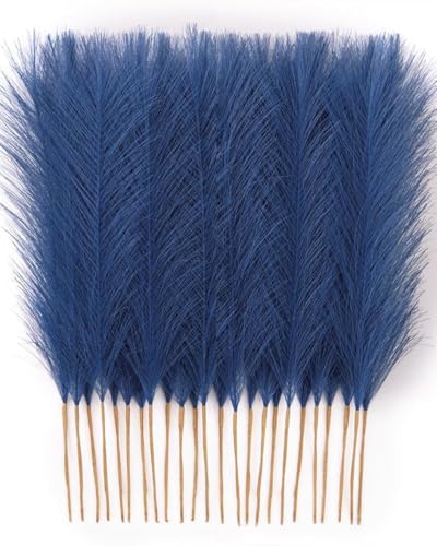 Image of Faux Pampas Grass - 24 Pcs Small Artificial Flowers for Living Room Home Office and Wedding Decoration (Blue)