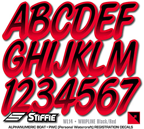 Image of STIFFIE Whipline Black /Red 3 inch Boat & PWC Registration Decals • Numbers Letters Stickers