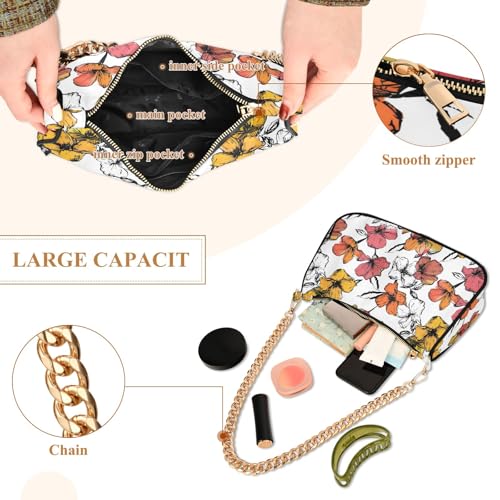 Clutch Shoulder Bags Tote Evening Purse Handbags for Women Hand Drawn Floral Hobo Bags with Zipper Closure4